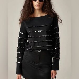 J Crew Heavy jersey black long-sleeve with paillette embellishment